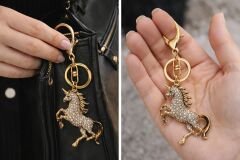 Taşlı At Figürlü Anahtarlık Gold Kaplama Şık Çanta Aksesuarı