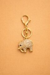 Taşlı Fil Figürlü Anahtarlık Gold Renk Klipsli Çanta Aksesuarı