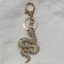Taşlı Yılan Figürlü Anahtarlık Gold Renk  Çanta Aksesuarı Kristal Taşlı Şık Anahtarlık