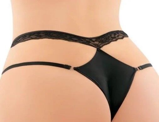 Büyük Beden Siyah Dantel Detaylı Fantazi Tanga Külot Kadın İç Giyim9156