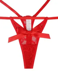 Kırmızı Dantelli Kurdele Detaylı Bağlamalı Kadın Tanga İç Çamaşırı9118