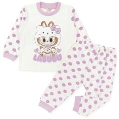 Labubu Baskılı Puanlı Kız Çocuk Pijama Takımı (Uzun Kollu Üst + Alt) 6-12 AY