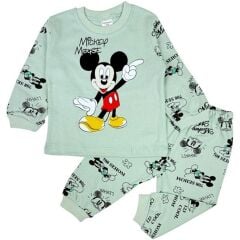 Mickey Mouse Baskılı Erkek Çocuk Pijama Takımı (Uzun Kollu Üst + Alt) 6-12 AY