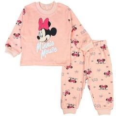 Minnie Mouse Baskılı Kız Çocuk Pijama Takımı (Uzun Kollu Üst + Alt) 6-12 AY